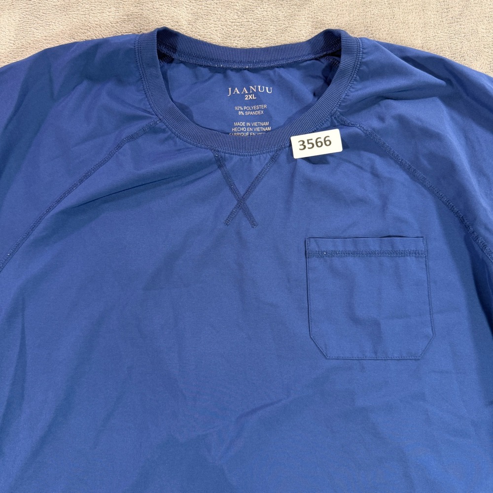 Jaanuu‎ Scrub Top Women 2XL Blue Short Sleeve Pocket Raglan Stretch 3566